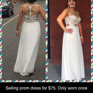White with gold detail prom dress